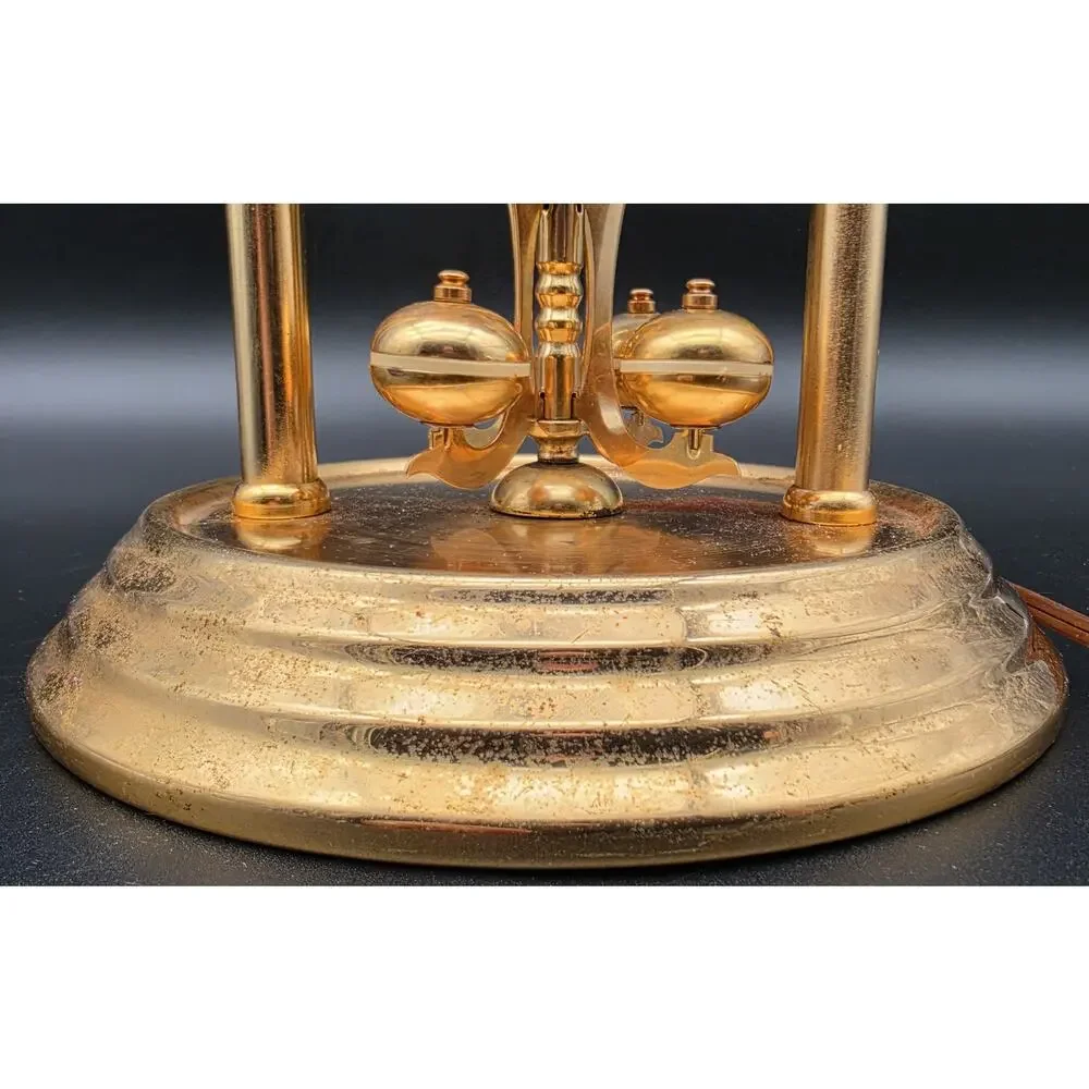 Vintage United Model 975 Brass Anniversary Clock w/ Glass Dome Works - Rare